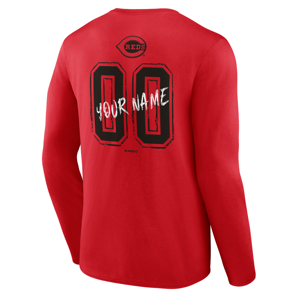Cincinnati Reds  Hustle Personalized Name & Number Long Sleeve T-Shirt - Red