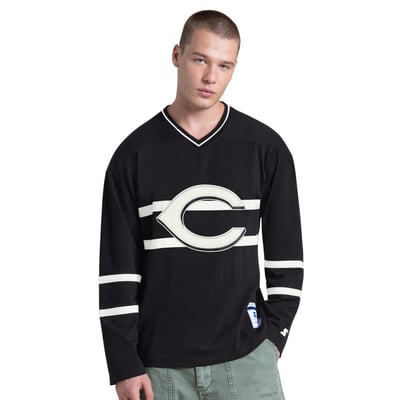 Cincinnati Reds Starter Line Up Long Sleeve V-Neck T-Shirt - Black