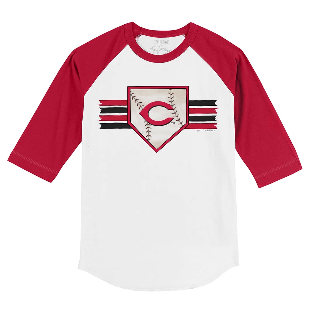 Cincinnati Reds Tiny Turnip Toddler Base Stripe 3/4-Sleeve Raglan T-Shirt - White/Red