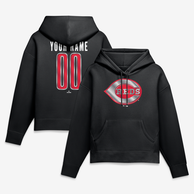 Cincinnati Reds Women's Forged Mascot Personalized Name & Number Hoodie - Black