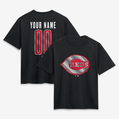 Cincinnati Reds Women's Forged Mascot Personalized Name & Number T-Shirt - Black