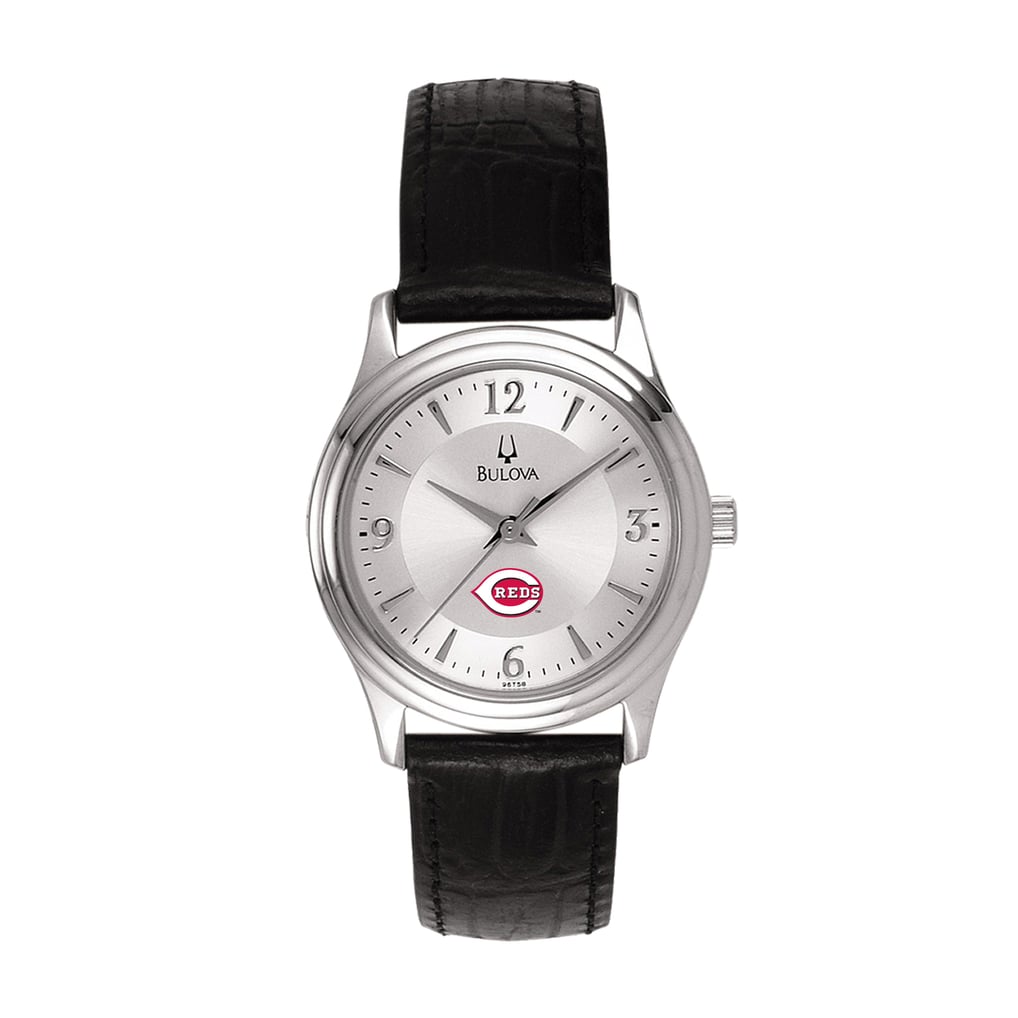Cincinnati Reds Bulova Women's Leather Strap Watch - Silver