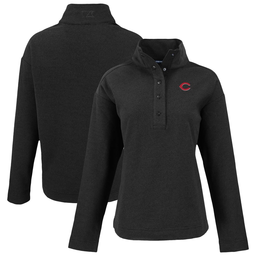 Cincinnati Reds Cutter & Buck Women's Hunts Point Eco Half-Snap Jacket - Black