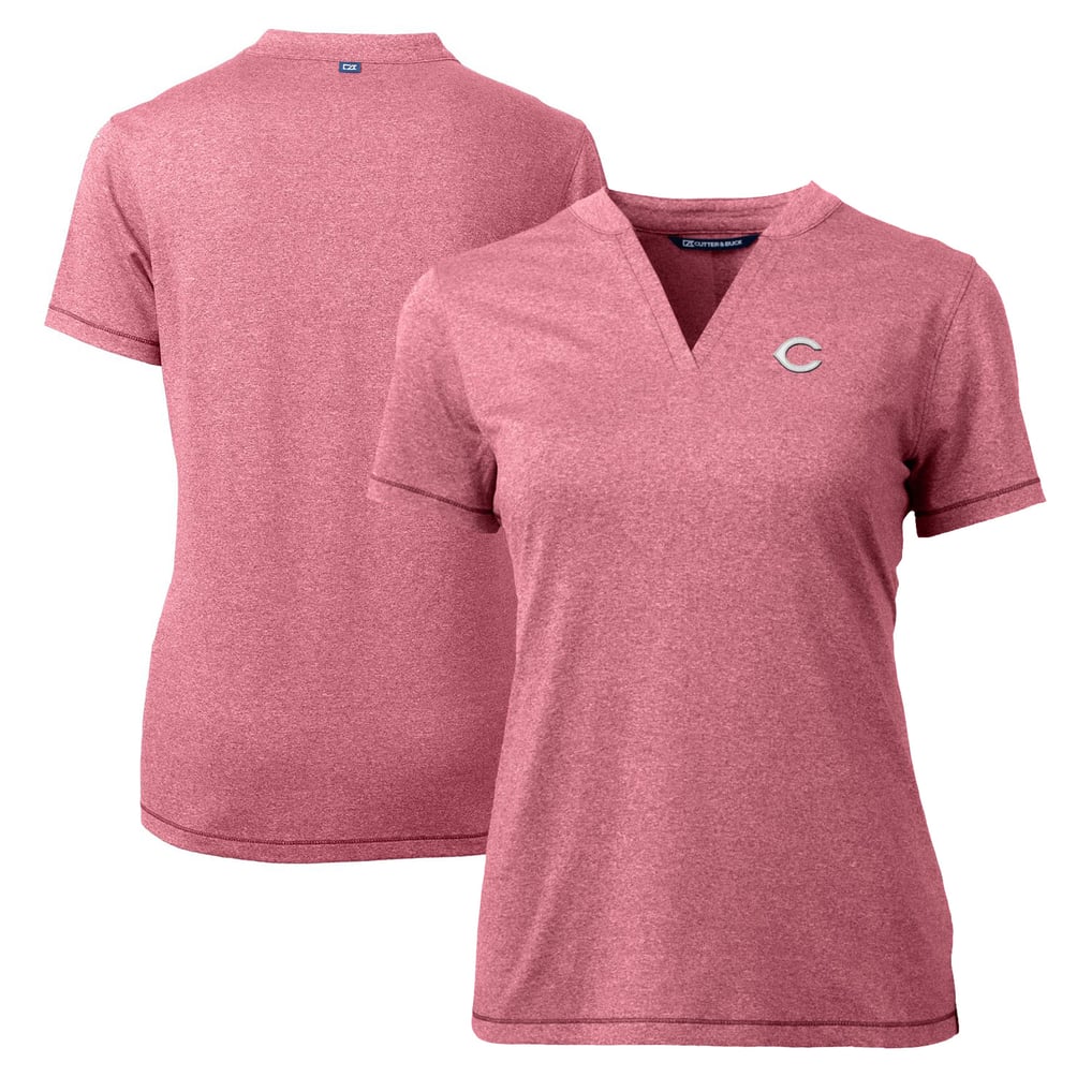 Cincinnati Reds Cutter & Buck Women's DryTec Forge Stretch V-Neck Blade Top - Heather Red