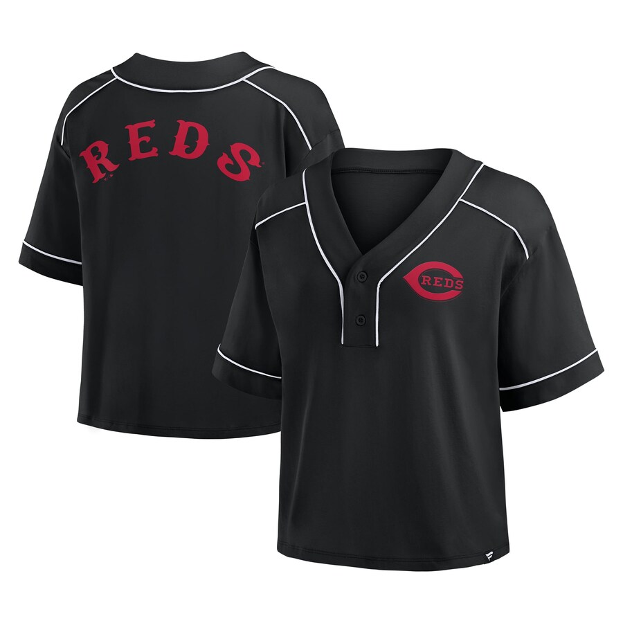 Best Fanatic Reds Women's Cincinnati Reds Fanatics Black Oversized Champ Game Cropped V ...