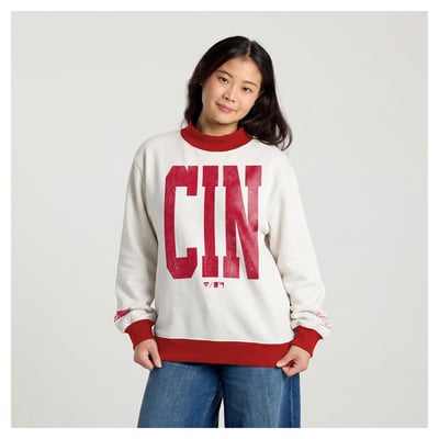 Cincinnati Reds Fanatics Women's City Abbreviation Funnel Neck Fleece Sweatshirt - Cream