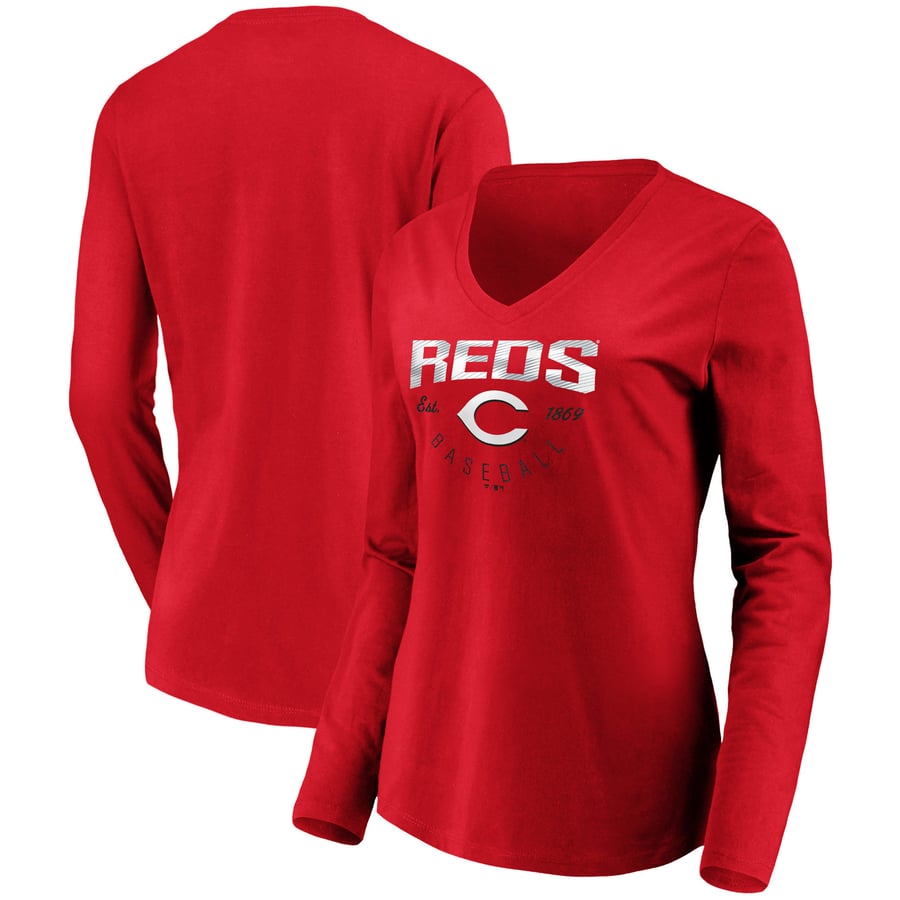Women's Cincinnati Reds Fanatics Red Core Live For It V-Neck Long ...