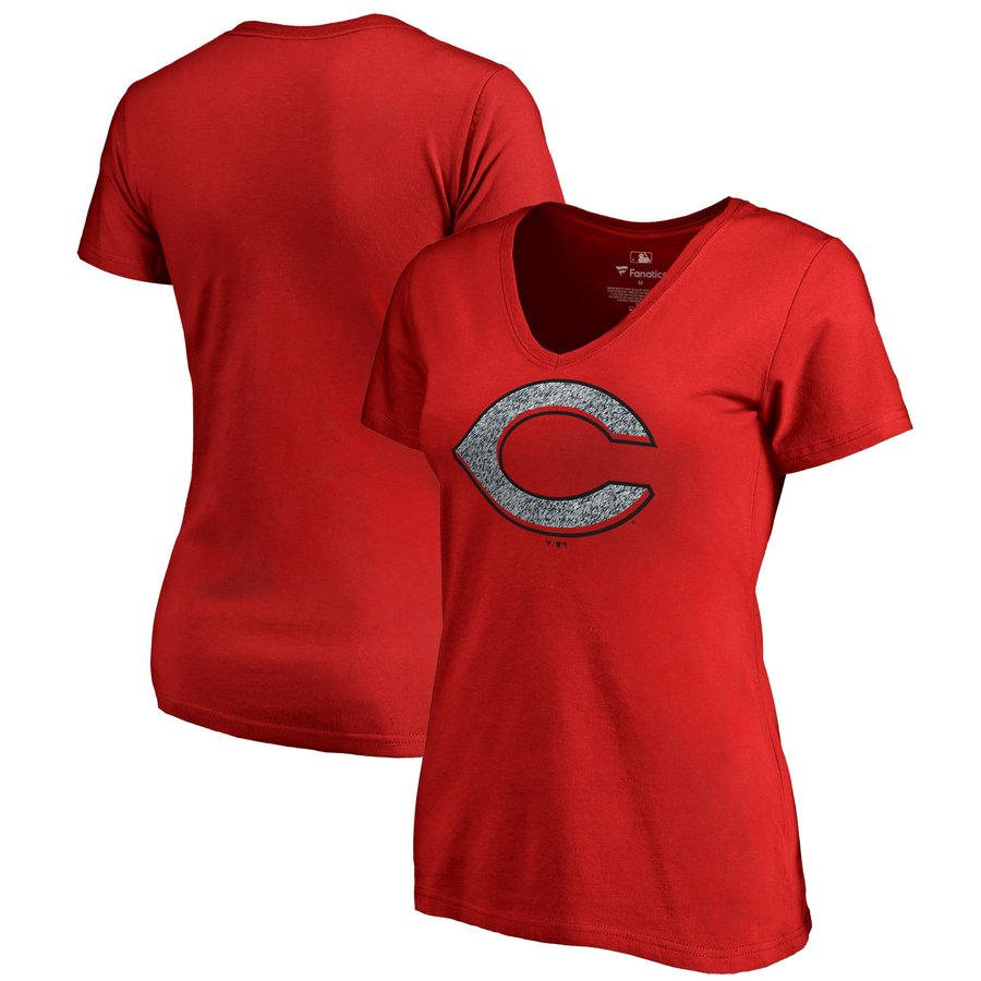 Women's Cincinnati Reds Fanatics Red Static Logo V-Neck Plus Size T-Shirt