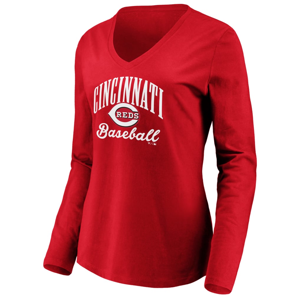 Cincinnati Reds Script Images Women's Cincinnati Reds Fanatics Red Victory Script V-Neck Long Sleeve ...
