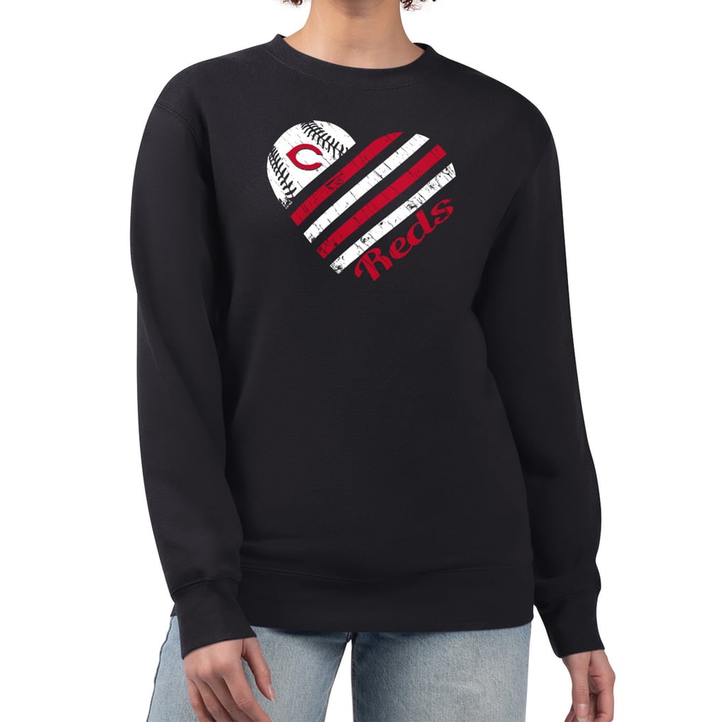Cincinnati Reds G-III 4Her by Carl Banks Women's Heart Logo Fleece Pullover Sweatshirt - Black