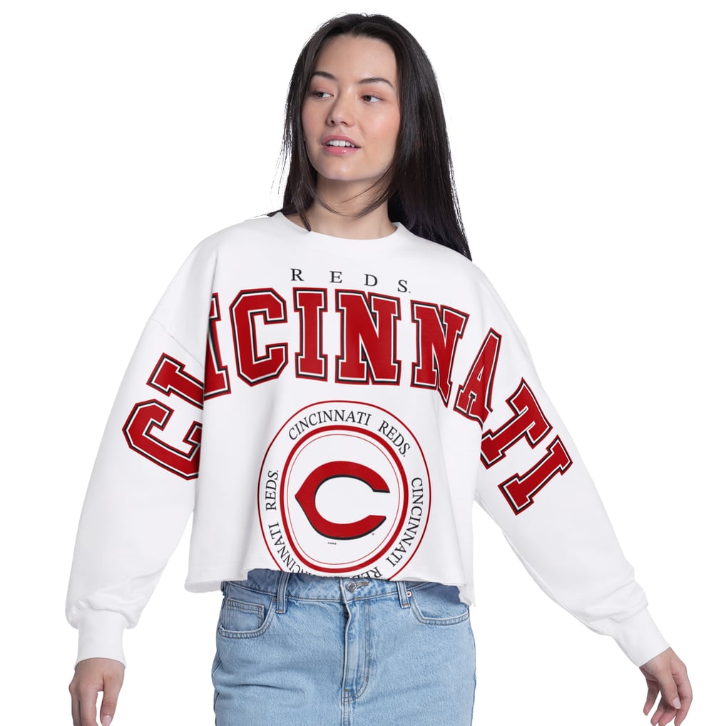 Cincinnati Reds G-III 4Her by Carl Banks Women's Bleachers Cropped Pullover Sweatshirt - White