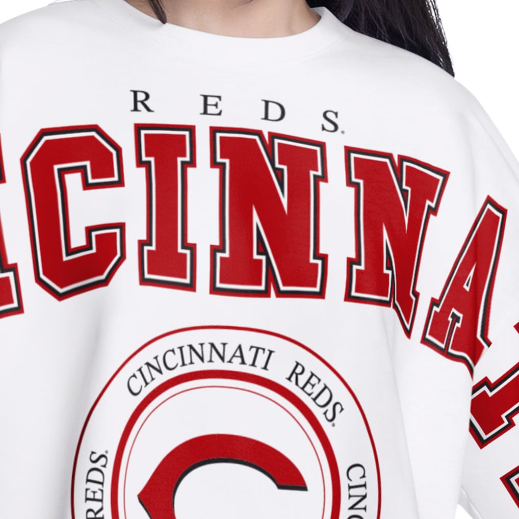 Cincinnati Reds G-III 4Her by Carl Banks Women's Bleachers Cropped Pullover Sweatshirt - White