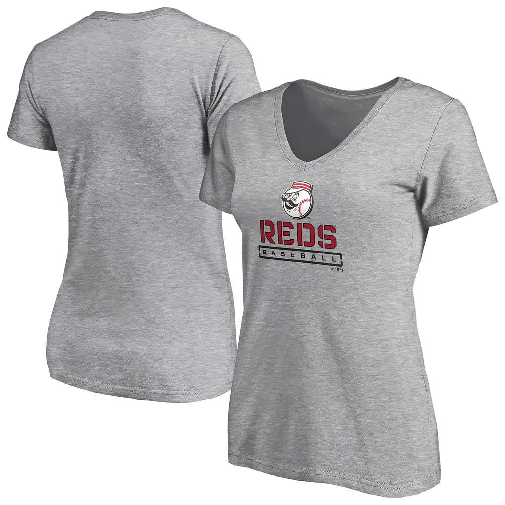 Cincinnati Reds Women's Evanston Stencil V-Neck T-Shirt - Gray
