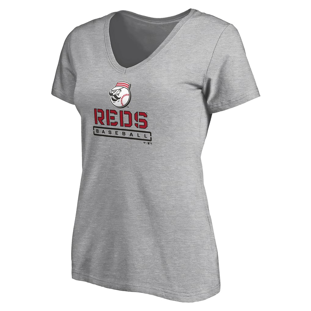 Cincinnati Reds Women's Evanston Stencil V-Neck T-Shirt - Gray