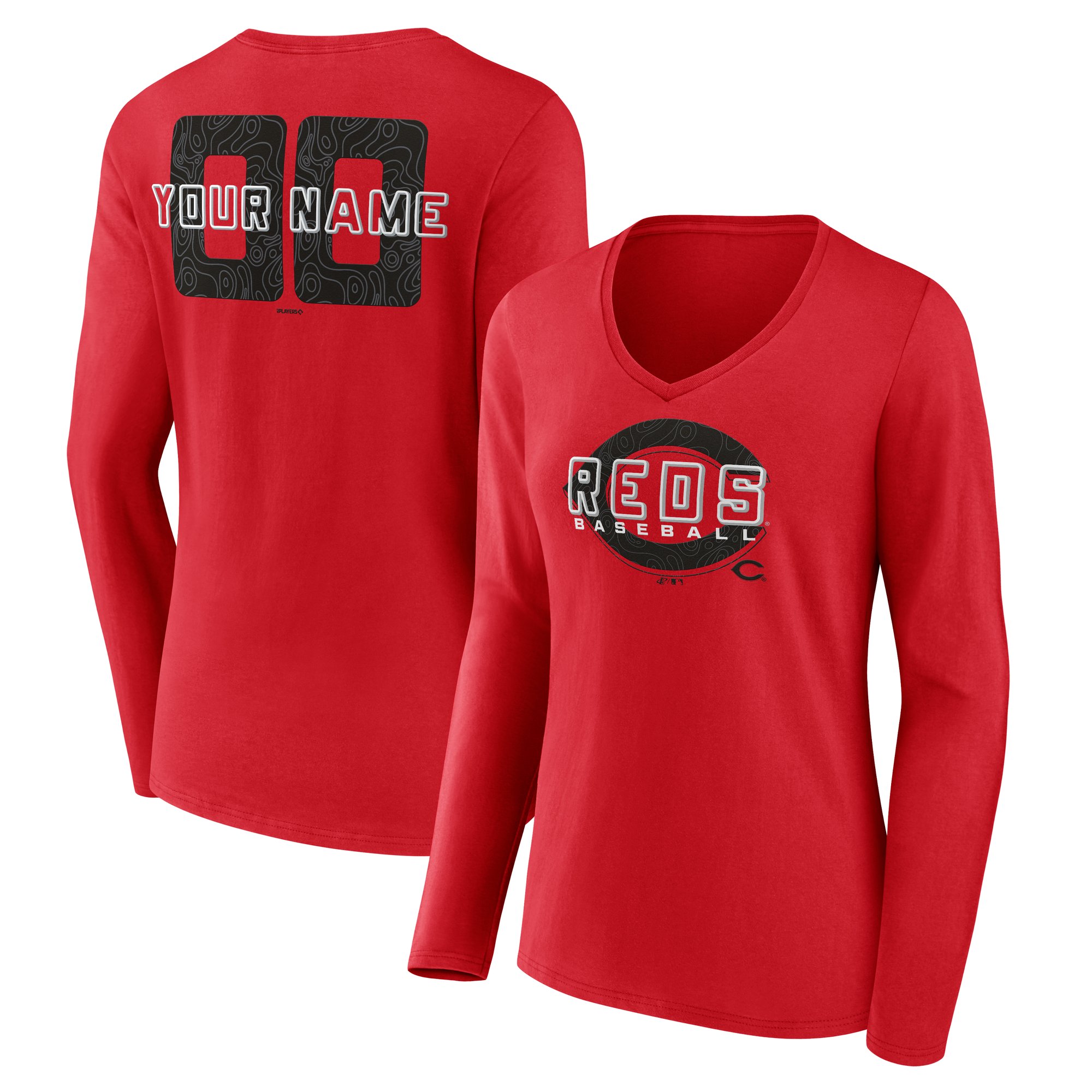 Women's Cincinnati Reds Red Custom Stellar Long Sleeve V-Neck T-Shirt