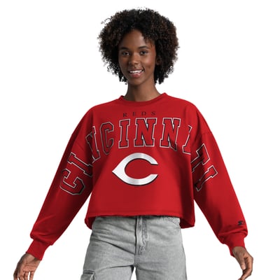  Cincinnati Reds Starter Women's Bleachers II Cropped Crew Sweatshirt - Red