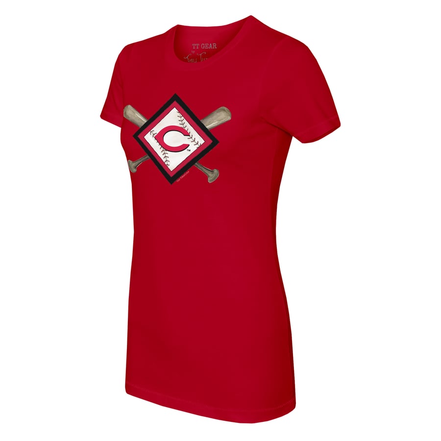 Women's Cincinnati Reds Tiny Turnip Red Diamond Cross Bats T-Shirt