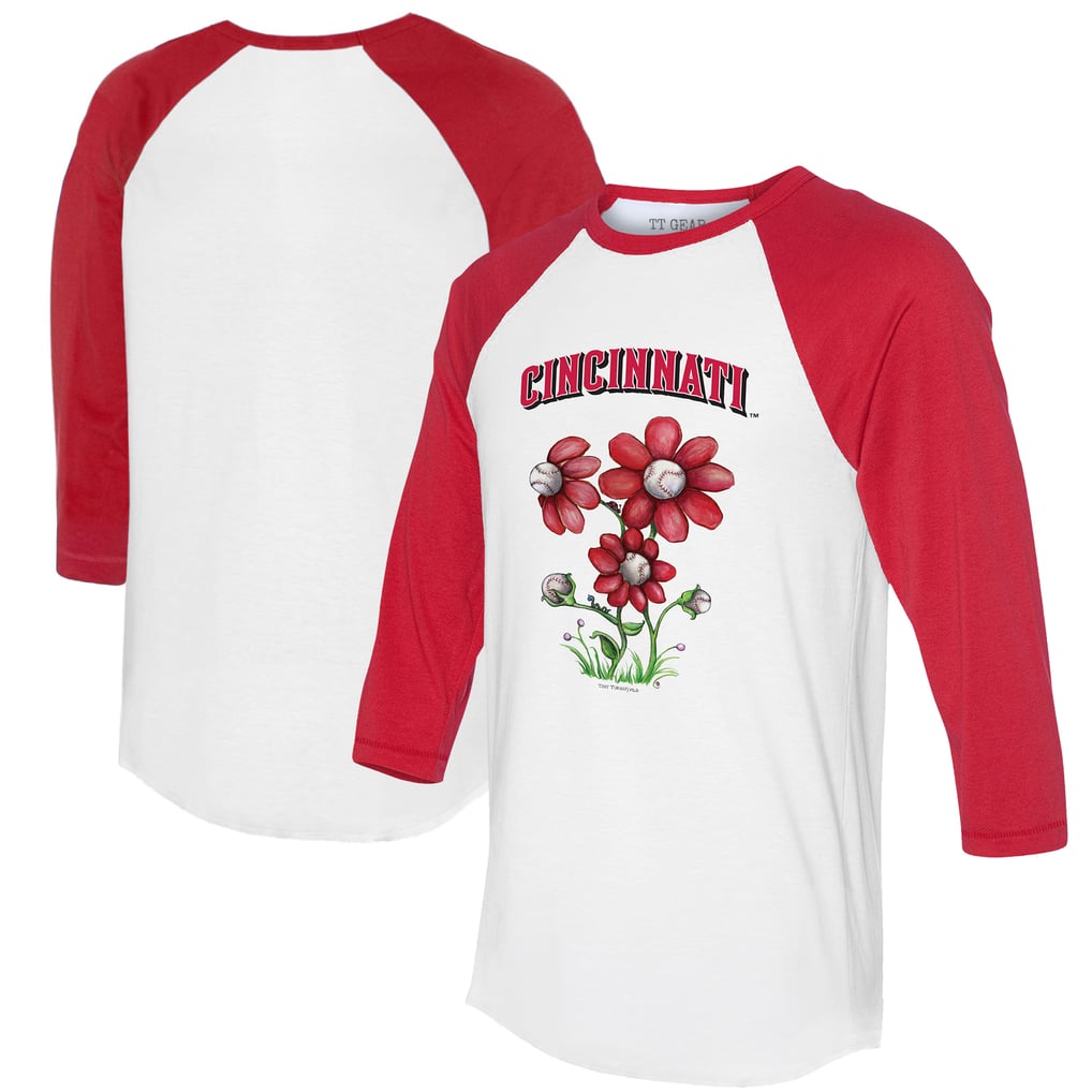 Cincinnati Reds Tiny Turnip Women's Blooming Baseballs 3/4-Sleeve Raglan T-Shirt - White/Red