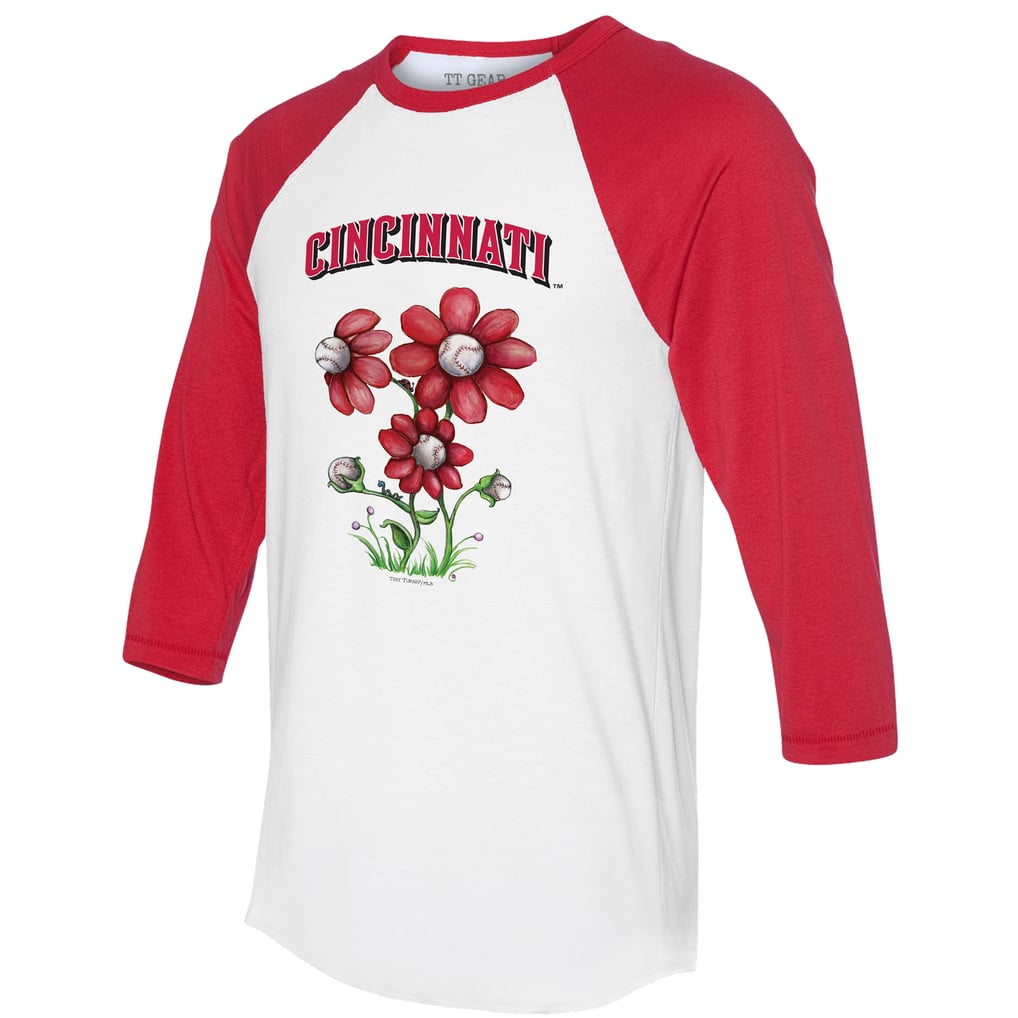 Cincinnati Reds Tiny Turnip Women's Blooming Baseballs 3/4-Sleeve Raglan T-Shirt - White/Red