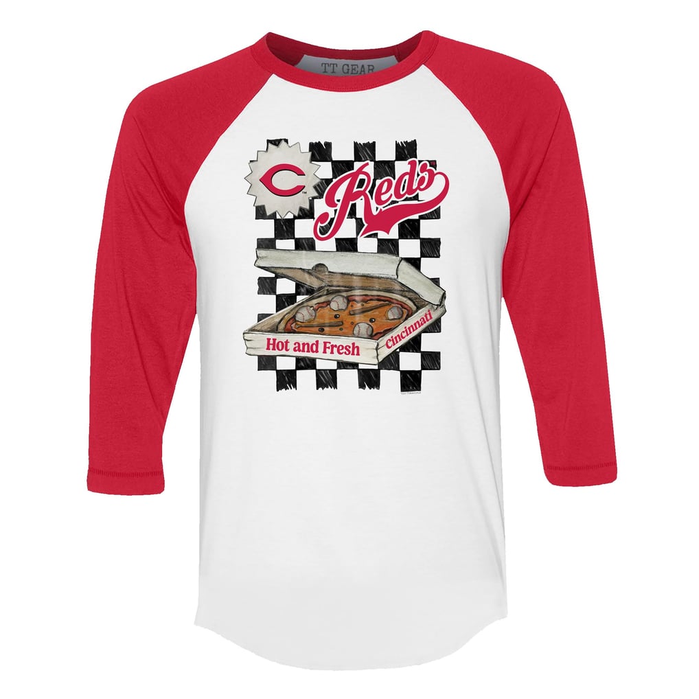 Cincinnati Reds Tiny Turnip Women's Pizza 3/4-Sleeve Raglan Baseball T-Shirt - White/Red
