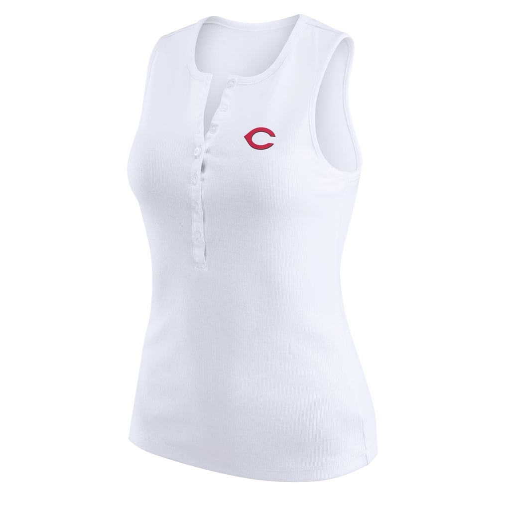 Women's Cincinnati Reds WEAR by Erin Andrews White Rib-Knit Henley Tank Top
