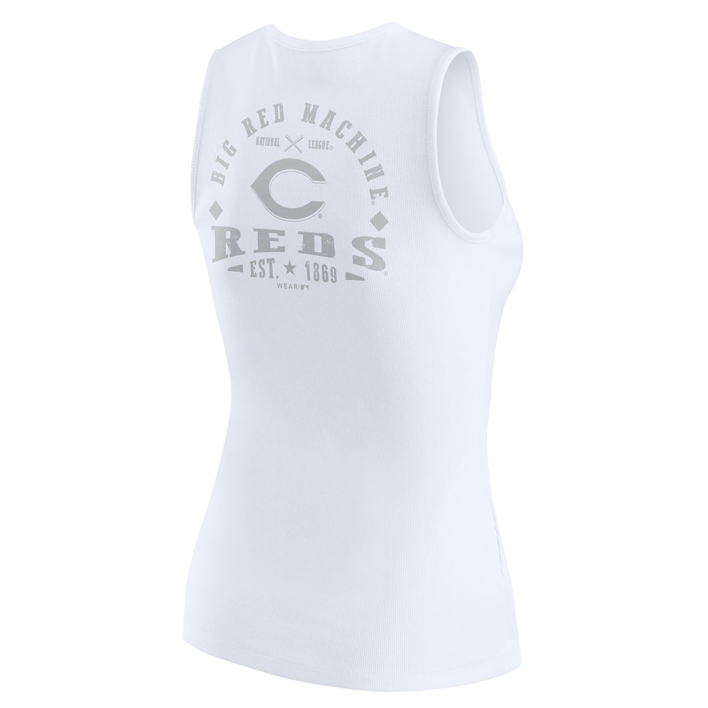 Women's Cincinnati Reds WEAR by Erin Andrews White Rib-Knit Henley Tank Top