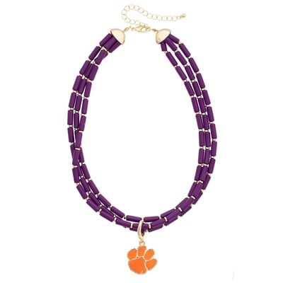 Clemson Tigers CANVAS Style Three-Row Beaded Necklace