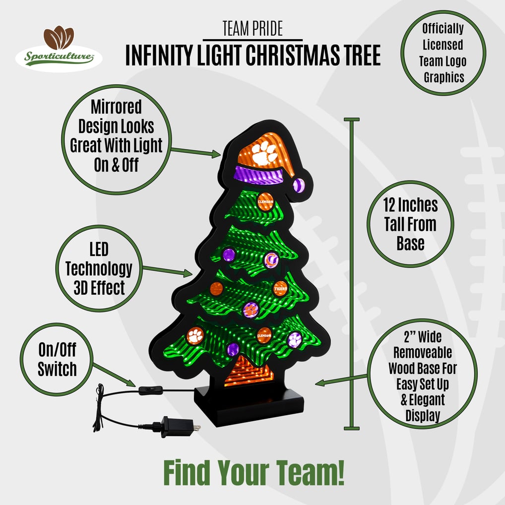 Clemson Tigers 12" Christmas Tree LED Infinity Light