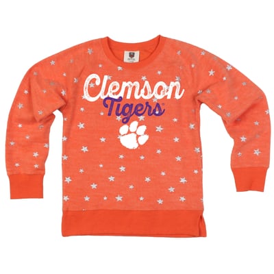 Clemson Tigers Wes & Willy Girls Youth Shimmer Star Reverse Fleece Sweatshirt - Orange