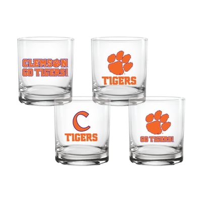  Clemson Tigers Indigo Falls Core 4-Pack Collectors Rocks Glass Set