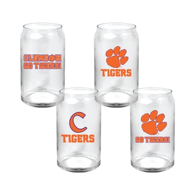  Clemson Tigers Indigo Falls Core Collectors Glass Can 4-Pack Set