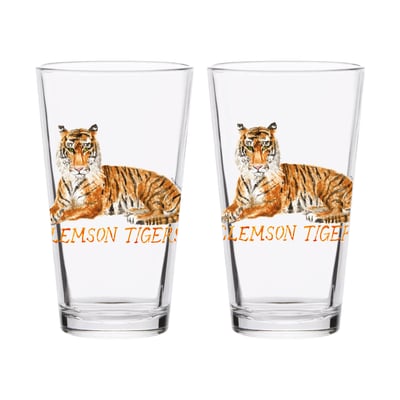  Clemson Tigers Indigo Falls Laura Wilcox Mascot Pint Glass Set of 2