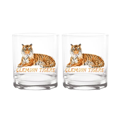  Clemson Tigers Indigo Falls Laura Wilcox Mascot Rocks Glass Set of 2