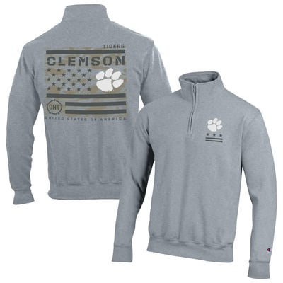 Clemson Tigers Champion Operation Hat Trick Flag Powerblend Fleece Quarter-Zip Pullover - Heather Gray