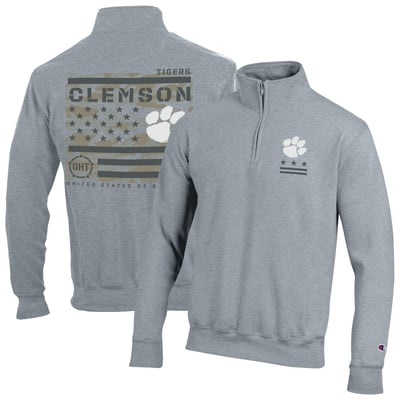  Clemson Tigers Champion Operation Hat Trick Flag Powerblend Fleece Quarter-Zip Pullover - Heather Gray