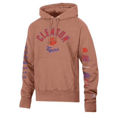  Clemson Tigers Champion Garment-Dye Reverse Weave Pullover Hoodie - Orange