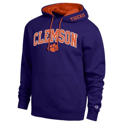  Clemson Tigers Champion Arch Tackle Twill Hoodie - Purple