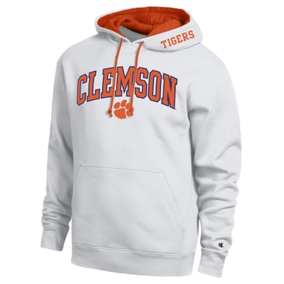  Clemson Tigers Champion Arch Tackle Twill Hoodie - White