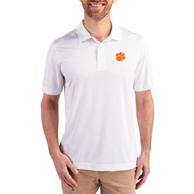 Clemson Tigers Cutter & Buck Prospect Eco Textured Stretch Recycled Polo - White