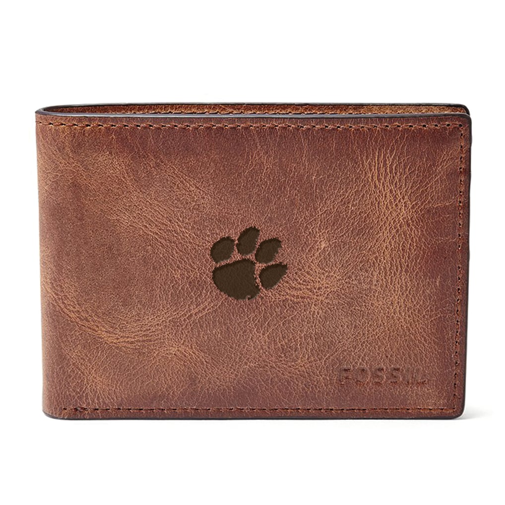 Clemson Tigers Fossil Derrick Front Pocket Leather Bi-Fold Wallet - Brown