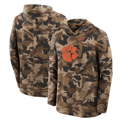 Clemson Tigers Nike 2026 Military Appreciation Sideline Dri-FIT Hooded Long Sleeve T-Shirt - Camo