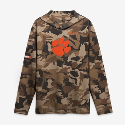 Clemson Tigers Nike 2026 Military Appreciation Sideline Dri-FIT Hooded Long Sleeve T-Shirt - Camo