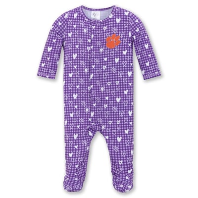 Clemson Tigers ZooZatz Newborn & Infant Hearts Magnetic Closure Sleeper - Purple
