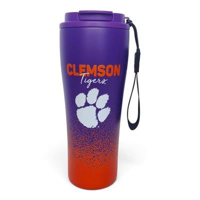 Clemson Tigers Pegasus 20oz Splatter Script Stainless Steel ProSip Coffee Cup with Strap