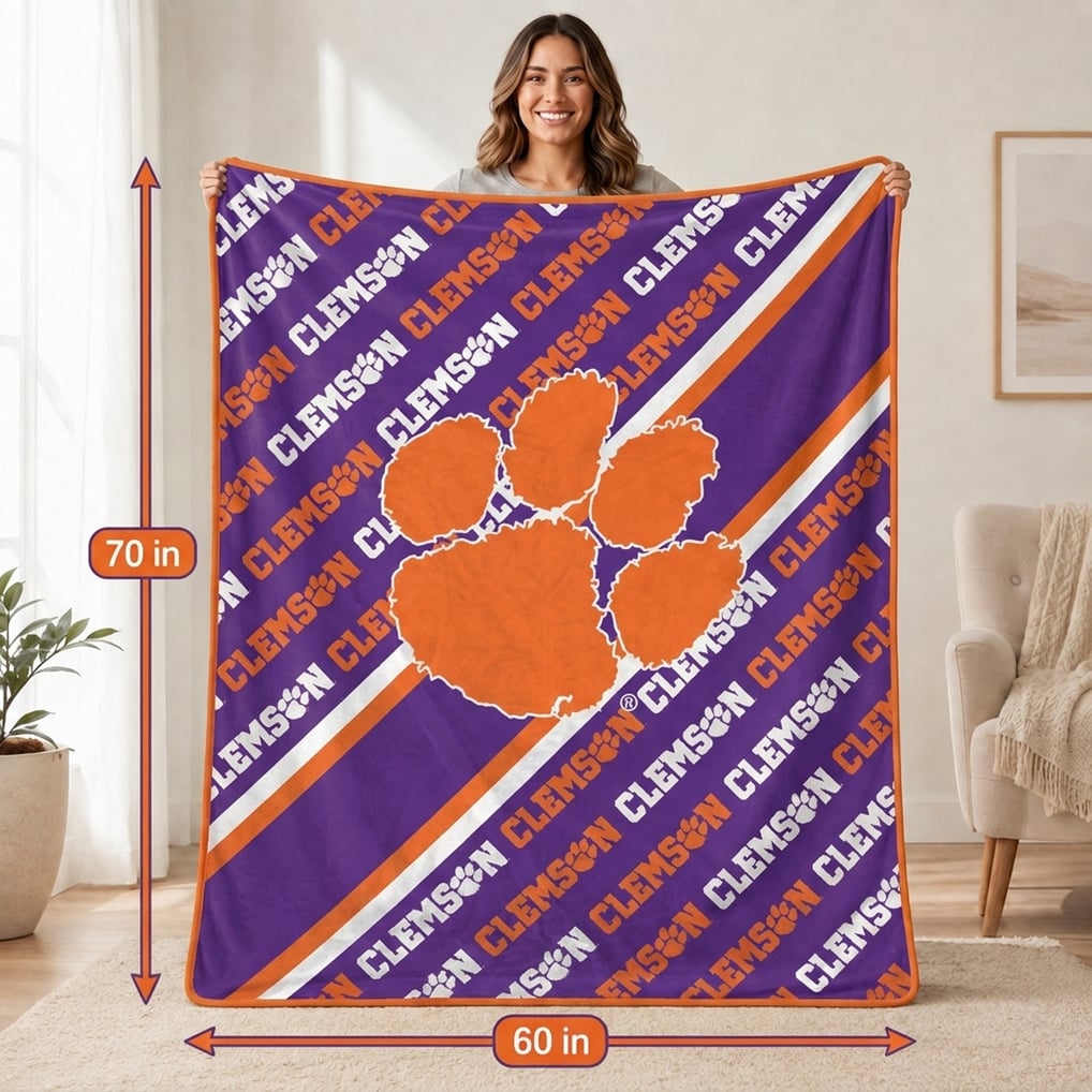 Clemson Tigers Pegasus 60" x 70" Diagonal Lined Wordmark Ultra Soft Blanket