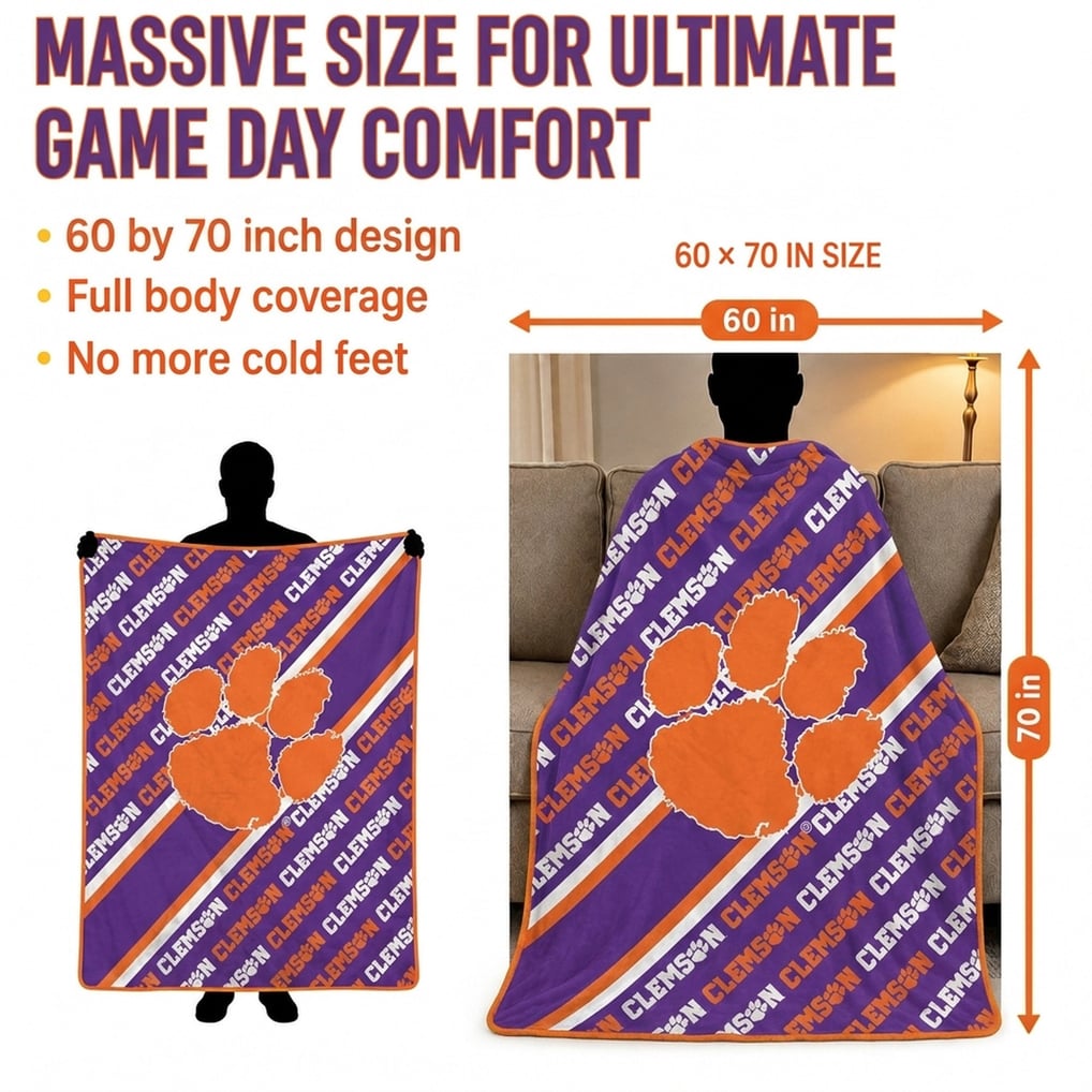 Clemson Tigers Pegasus 60" x 70" Diagonal Lined Wordmark Ultra Soft Blanket