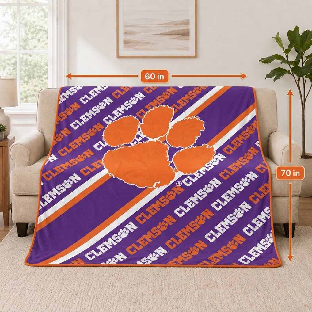 Clemson Tigers Pegasus 60" x 70" Diagonal Lined Wordmark Ultra Soft Blanket