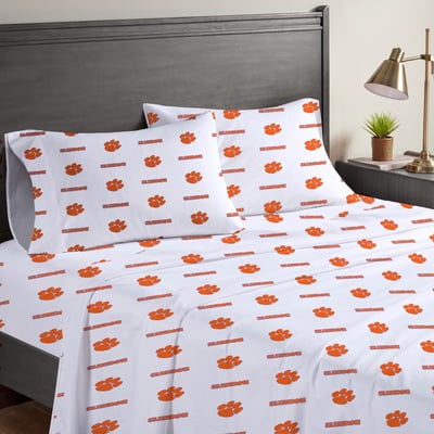 Clemson Tigers Pegasus Four-Piece Queen Sheet Set