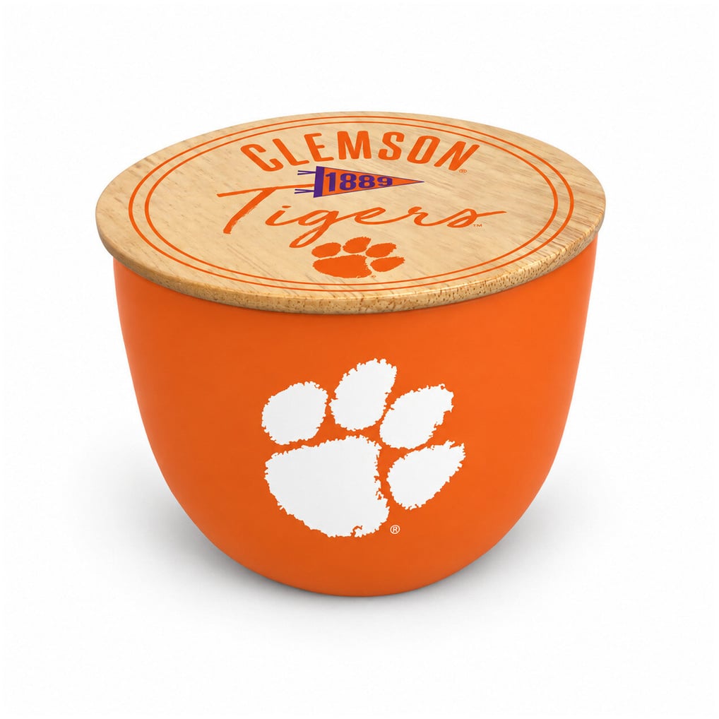 Clemson Tigers Pegasus Script Circle Wood Top 16oz. Ceramic Candle