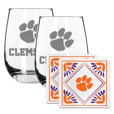 Clemson Tigers The Memory Company 15oz. Stemless Wine Glass & Coaster Set